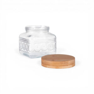 Glass Storage Jar with Bamboo Lid (H12.4cm)