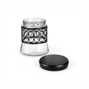 Glass Jar with Ivory Iron Casing and Lid (H13.5cm)
